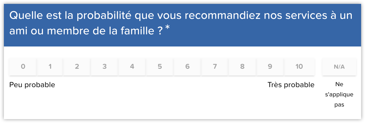 Questionnaire satisfaction client question échelle NPS