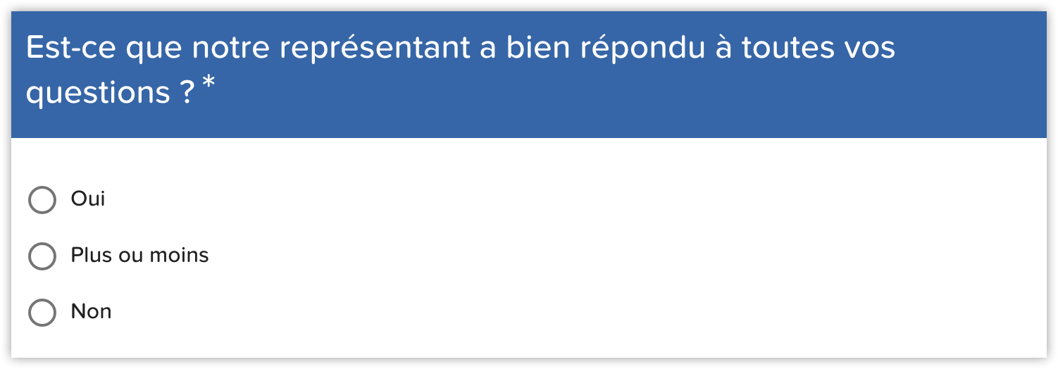 Questionnaire satisfaction client question fermée service représentant