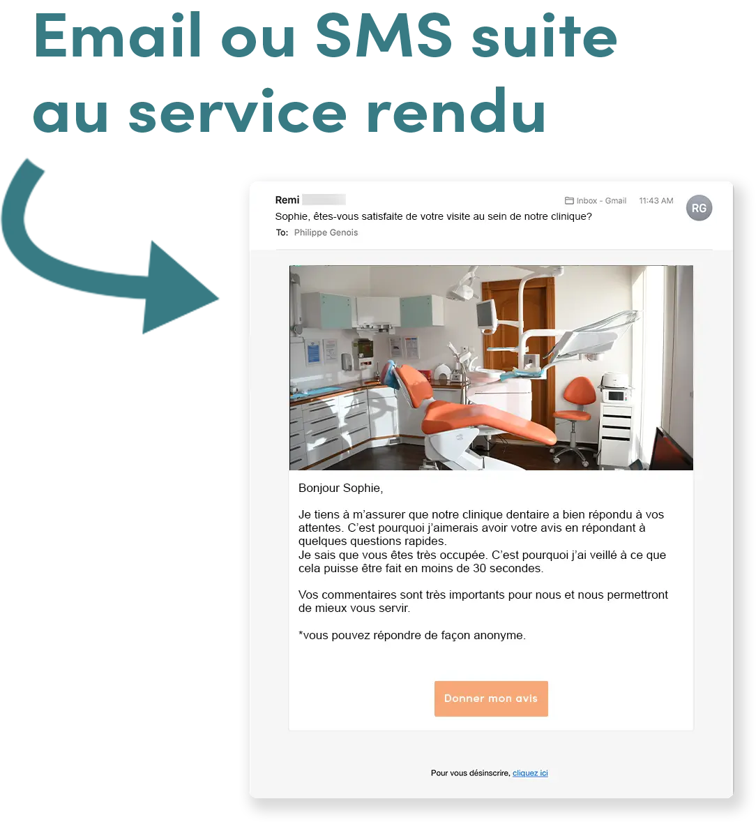 Courriel ou sms après service rendu