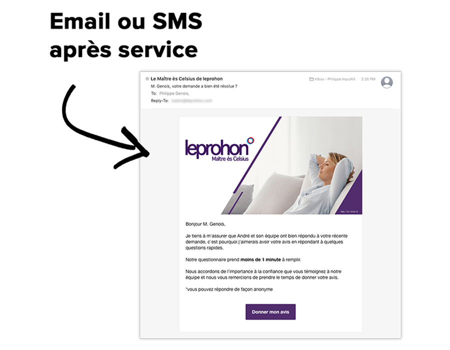 Exemple de courriel ou SMS après service