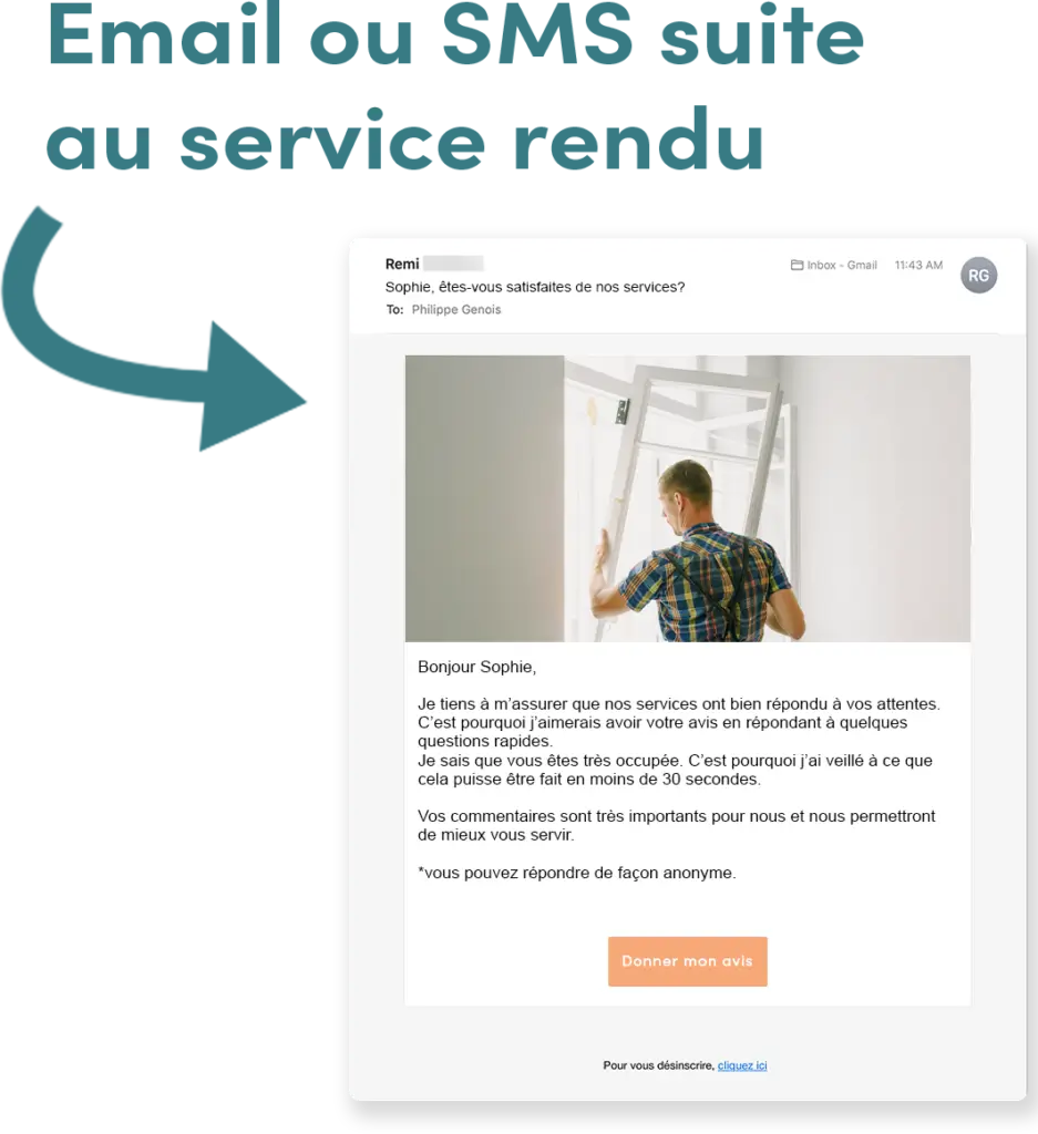 Email ou SMS suite au service rendu 